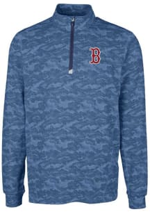 Cutter and Buck Boston Red Sox Mens Navy Blue Traverse Camo Print Stretch Long Sleeve 1/4 Zip Pu..