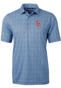 Cutter and Buck St Louis Cardinals Mens Navy Blue Pike Magnolia Print Short Sleeve Polo