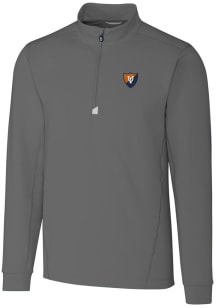 Cutter and Buck Illinois Fighting Illini Mens Grey Traverse Stretch Big and Tall 1/4 Zip Pullove..