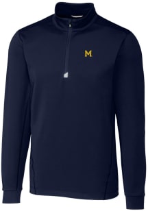 Mens Michigan Wolverines Navy Blue Cutter and Buck Vault Traverse Qtr Zip