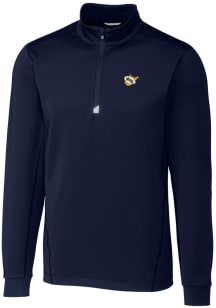 Cutter and Buck West Virginia Mountaineers Mens Navy Blue Vault Traverse Big and Tall 1/4 Zip Pu..