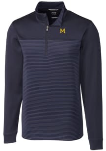 Mens Michigan Wolverines Blue Cutter and Buck Traverse Stripe Qtr Zip