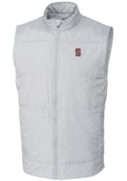 Cutter and Buck Stanford Cardinal Mens White Stealth Hybrid Quilted Windbreaker Vest Big and Tall Light Weight Jacket