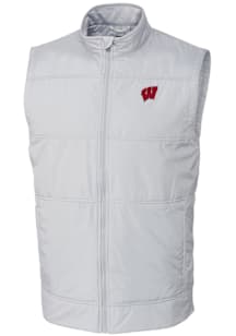 White Wisconsin Badgers Cutter and Buck Big and Tall Stealth Hybrid Quilted Windbreaker Vest Mens..