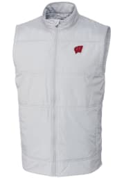 Cutter and Buck Wisconsin Badgers Mens White Stealth Hybrid Quilted Windbreaker Vest Big and Tall Light Weight Jacket