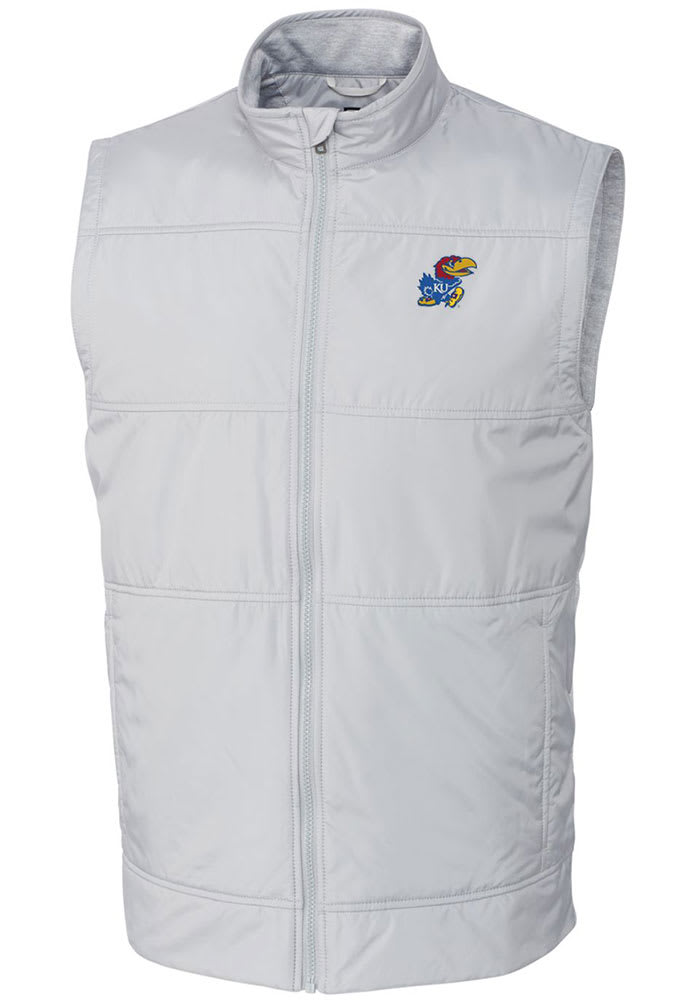 Cutter and Buck Kansas Jayhawks Mens White Stealth Hybrid Quilted Windbreaker Vest Big and Tall Light Weight Jacket