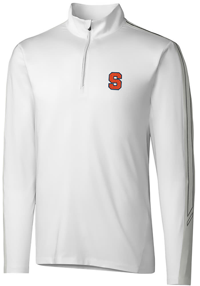 Cutter and Buck Syracuse Orange Mens White Pennant Sport Long Sleeve 1/4 Zip Pullover