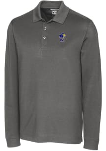 Cutter and Buck Kansas Jayhawks Mens Grey Advantage Pique Long Sleeve Big and Tall Polos Shirt