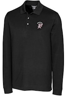Cutter and Buck Mississippi State Bulldogs Black Advantage Pique Long Sleeve Big and Tall Polo