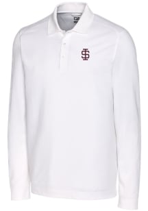 Cutter and Buck Southern Illinois Salukis Mens White Advantage Pique Long Sleeve Big and Tall Po..