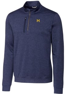 Cutter and Buck Michigan Wolverines Mens Navy Blue Stealth Heathered Big and Tall 1/4 Zip Pullover