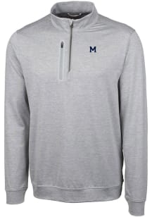 Mens Michigan Wolverines Grey Cutter and Buck Stealth Heathered 1/4 Zip Pullover