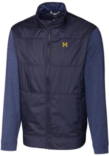 Cutter and Buck Michigan Wolverines Mens Navy Blue Stealth Hybrid Quilted Big and Tall Light Wei..