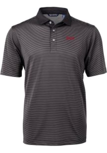 Mens Nebraska Cornhuskers Black Cutter and Buck Virtue Micro Stripe Short Sleeve Polo Shirt