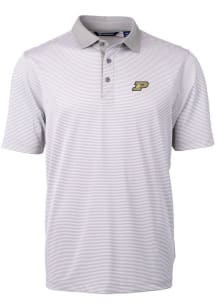 Mens Purdue Boilermakers Grey Cutter and Buck Virtue Micro Stripe Short Sleeve Polo Shirt