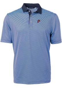 Cutter and Buck Philadelphia Phillies Mens Light Blue Virtue Micro Stripe Short Sleeve Polo