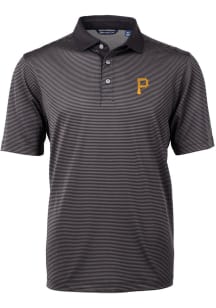 Cutter and Buck Pittsburgh Pirates Mens Black Virtue Micro Stripe Short Sleeve Polo