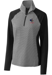Cutter and Buck Delaware Fightin' Blue Hens Womens Black Forge Tonal Stripe 1/4 Zip Pullover