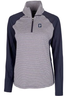 Cutter and Buck Georgetown Hoyas Womens Navy Blue Forge Tonal Stripe 1/4 Zip Pullover