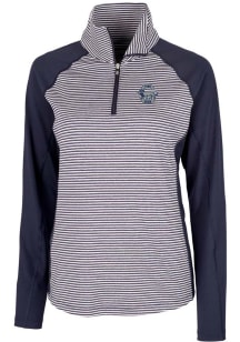 Womens Penn State Nittany Lions Navy Blue Cutter and Buck Vault Forge Tonal Stripe 1/4 Zip Pullo..