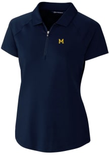 Cutter and Buck Michigan Wolverines Womens Navy Blue Forge Short Sleeve Polo Shirt