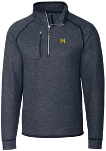 Cutter and Buck Michigan Wolverines Mens Navy Blue Mainsail Sweater Big and Tall 1/4 Zip Pullover