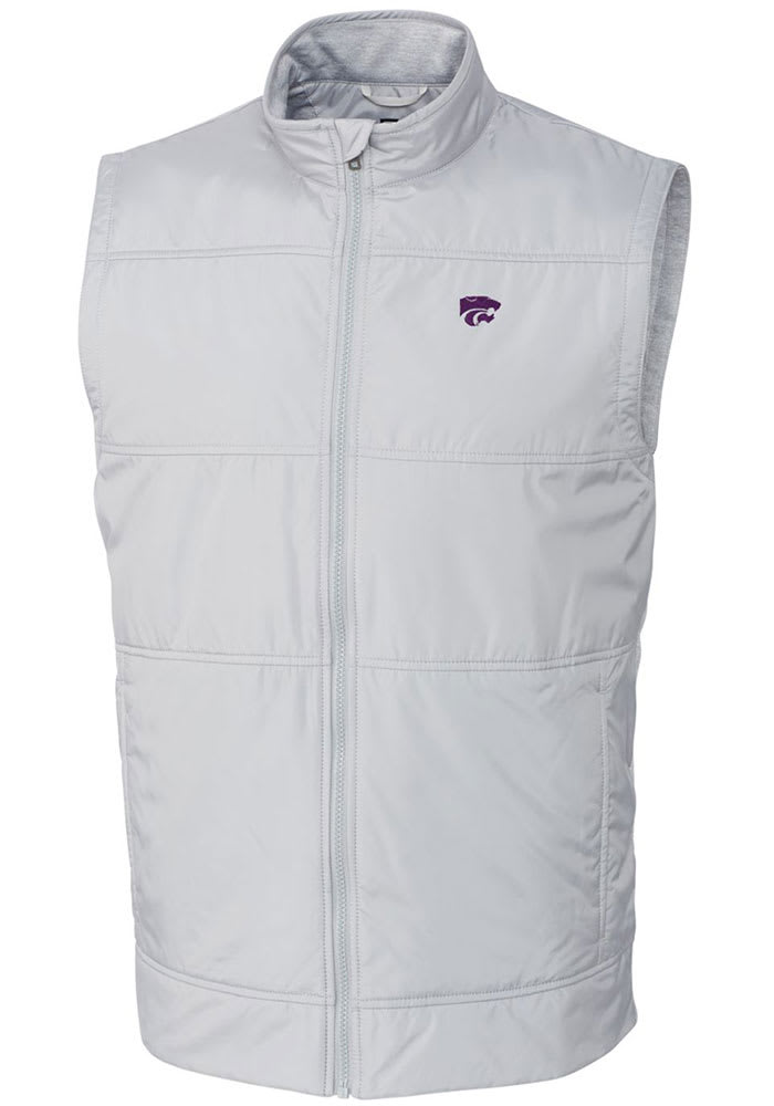 Cutter and Buck K-State Wildcats Mens White Stealth Hybrid Quilted Windbreaker Vest Big and Tall Light Weight Jacket