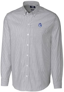 Cutter and Buck Fresno State Bulldogs Mens Charcoal Stretch Oxford Stripe Big and Tall Dress Shi..