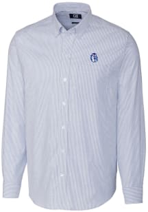 Cutter and Buck Fresno State Bulldogs Mens Blue Stretch Oxford Stripe Big and Tall Dress Shirt