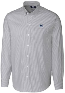 Cutter and Buck Michigan Wolverines Mens Charcoal Stretch Oxford Stripe Big and Tall Dress Shirt
