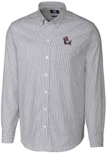 Cutter and Buck NC State Wolfpack Mens Charcoal Stretch Oxford Stripe Big and Tall Dress Shirt