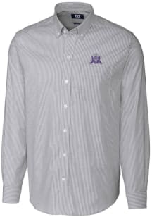 Cutter and Buck Northwestern Wildcats Mens Charcoal Stretch Oxford Stripe Big and Tall Dress Shi..