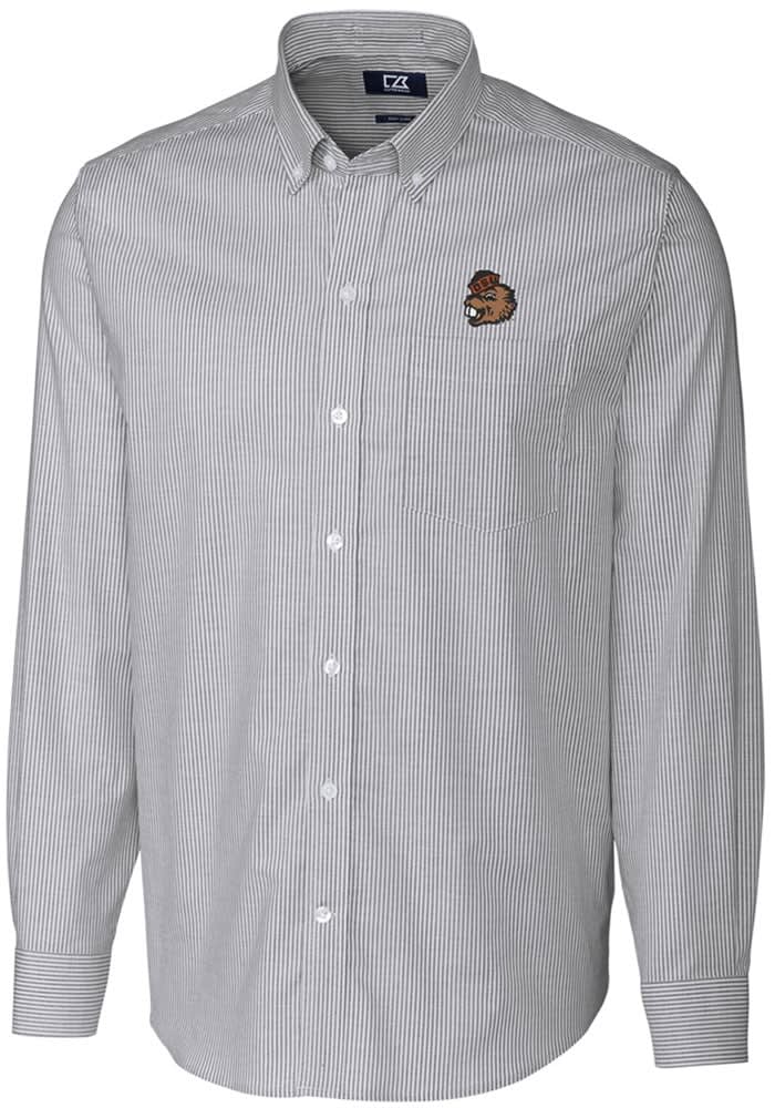 Cutter and Buck Oregon State Beavers Mens Stretch Oxford Stripe Button Down  Shirt - CHARCOAL