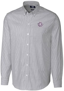 Cutter and Buck TCU Horned Frogs Mens Charcoal Stretch Oxford Stripe Big and Tall Dress Shirt