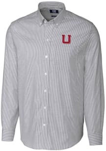Cutter and Buck Utah Utes Mens Charcoal Stretch Oxford Stripe Big and Tall Dress Shirt