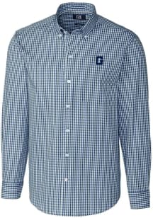 Cutter and Buck Georgetown Hoyas Mens Navy Blue Easy Care Stretch Gingham Big and Tall Dress Shi..