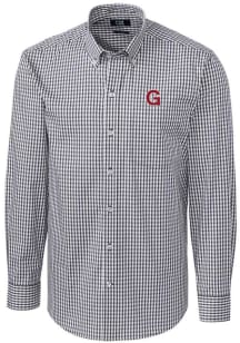 Cutter and Buck Gonzaga Bulldogs Mens Charcoal Easy Care Stretch Gingham Big and Tall Dress Shir..