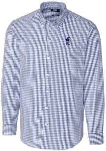 Cutter and Buck Kansas Jayhawks Mens Blue Easy Care Stretch Gingham Big and Tall Dress Shirt