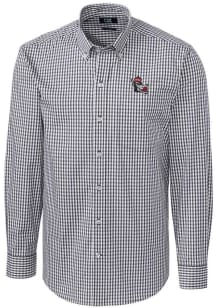 Cutter and Buck NC State Wolfpack Mens Charcoal Easy Care Stretch Gingham Big and Tall Dress Shi..