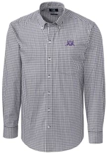 Cutter and Buck Northwestern Wildcats Mens Charcoal Easy Care Stretch Gingham Big and Tall Dress Shi