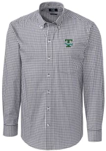 Cutter and Buck Tulane Green Wave Mens Charcoal Easy Care Stretch Gingham Big and Tall Dress Shi..