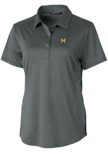 Cutter and Buck Michigan Wolverines Womens Grey Vault Prospect Textured Short Sleeve Polo Shirt