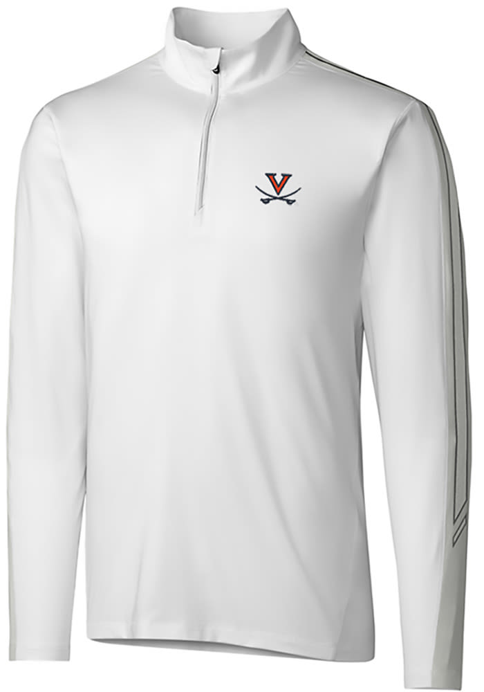 Cutter and Buck Virginia Cavaliers Mens White Pennant Sport Long Sleeve 1/4 Zip Pullover