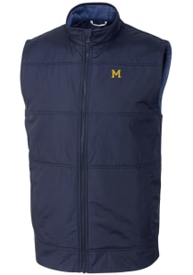 Cutter and Buck Michigan Wolverines Mens Navy Blue Stealth Hybrid Quilted Sleeveless Jacket