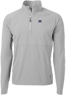 Mens Michigan Wolverines Grey Cutter and Buck Adapt Eco Knit Qtr Zip Pullover