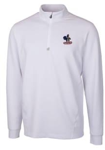 Cutter and Buck Delaware Fightin' Blue Hens Mens White Traverse Stretch Long Sleeve 1/4 Zip Pull..