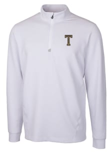 Cutter and Buck GA Tech Yellow Jackets Mens White Traverse Stretch Long Sleeve 1/4 Zip Pullover