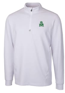 Cutter and Buck Marshall Thundering Herd Mens White Traverse Stretch Long Sleeve 1/4 Zip Pullove..