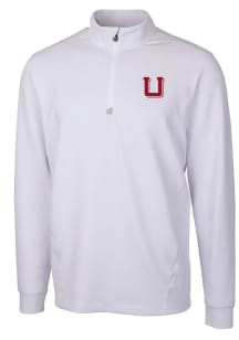 Cutter and Buck Utah Utes Mens White Traverse Stretch Long Sleeve 1/4 Zip Pullover