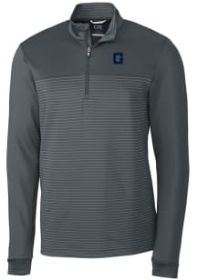 Cutter and Buck Georgetown Hoyas Mens Grey Traverse Stripe Stretch Long Sleeve 1/4 Zip Pullover